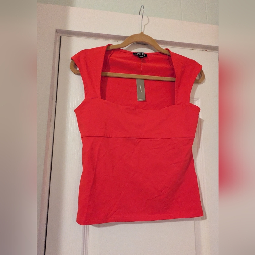 J. Crew Red Squareneck Cap-sleeve Top